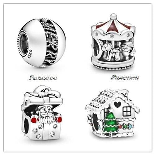 925 Sterling Silver Charm Christmas Gingerbread House Charm Beads Fit Women Pandora Bracelet & Necklace Jewelry