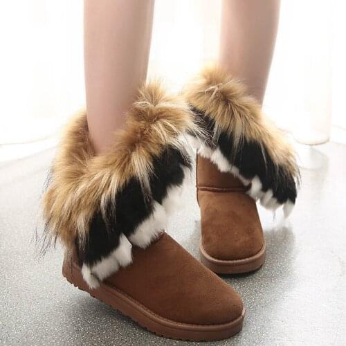 Women Winter Warm High Long Snow Ankle Boots Faux Fur Tassel Shoes