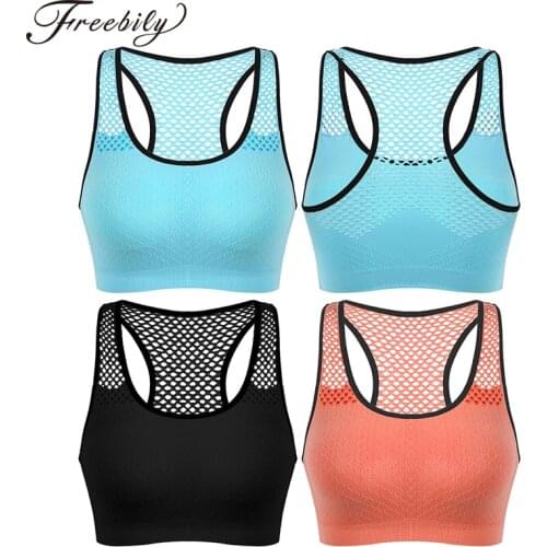 Womens Tank for Dance Ballet Crop Top Breathable Netted Removable Pads Push Up Seamless Tanks Bra Tops for Gym Dance Sports Bra