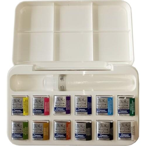 WINSOR&NEWTON cotman 12 colors Solid Watercolor Paint Artist Pigment with a Paint Brush