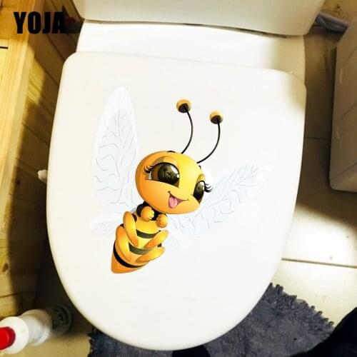 YOJA 22.3×22.7CM Happy Bee Creative Home Toilet Stickers Fashion Personality Room Wall Decoration Decals T1-2762