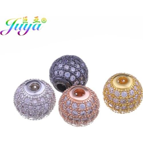 Juya DIY Jewelry Accessories AAA Cubic Zirconia Insert 6 8 10 12 14mm Metal Ball Beads For Handmade Natural Stone Jewelry Making