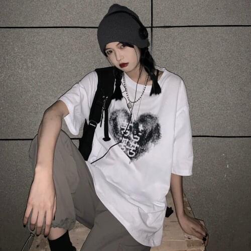 2021 summer new love four bitter one loose round neck short-sleeved top T-shirt men and women tide wild