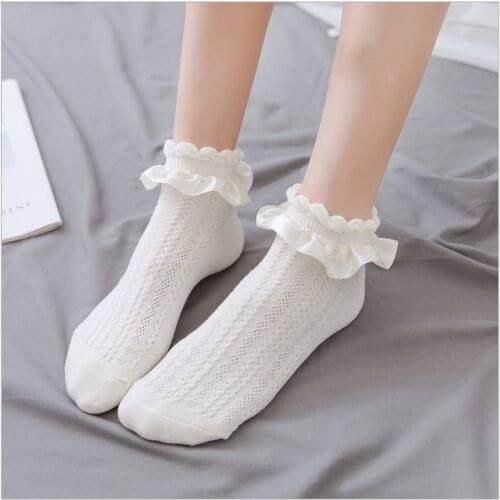 Cosplay Japanese Student Lolita Summer Thin Cotton Sock Pure Color Short Cute Lace Lolita Princess Socks Woman Socks