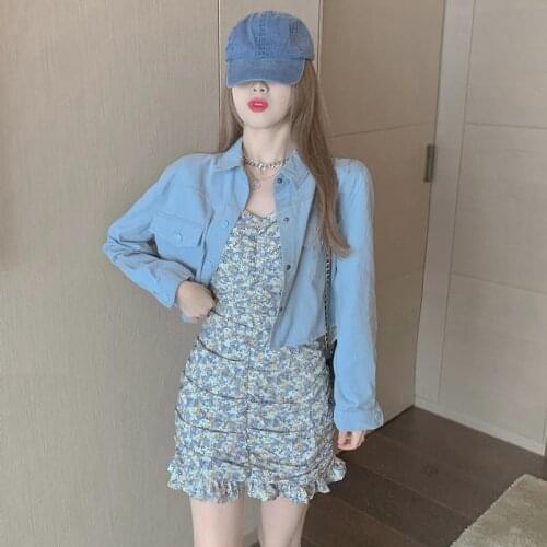 Women Dresses Womens Summer Lapels Short Coat Floral Strap Dress Vestido De Mujer Femme Robe