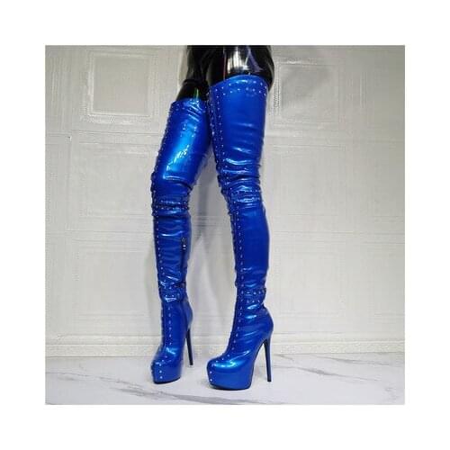 Studded Thigh High Boots Women Platform Sexy Soft Stretch Over-the-Knee Boots High Heels Designer Long Shoes Lady Large Size 52