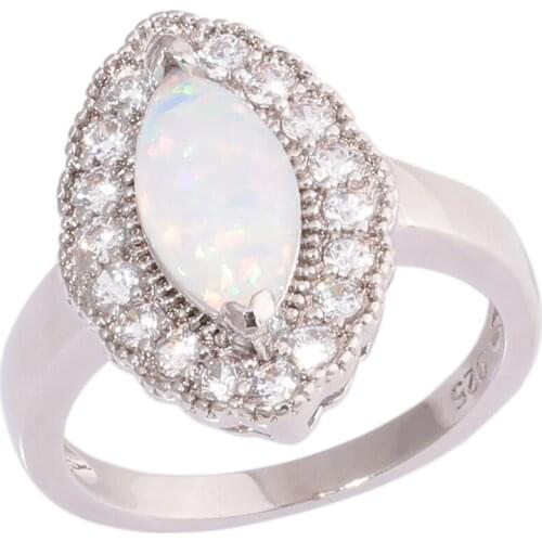 CiNily Created White Fire Opal Cubic Zirconia Silver Plated Wholesale Hot Sell Women Jewelry Ring Size 6-9 OJ9607
