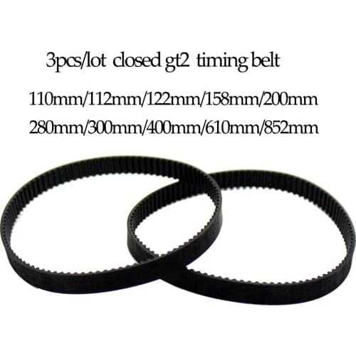 3pcs/lot gt2 closed loop timing belt rubber 2GT-6mm 3D Printers Parts 110 112 122 158 200 280 300 400 610 852 mm optional