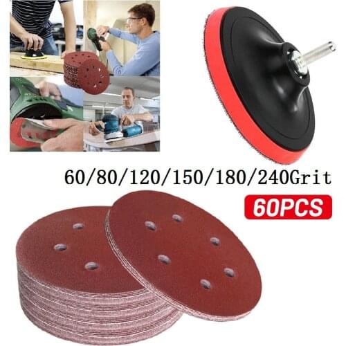 60pcs Abrasive Sandpaper Plate Sanding Grinder Gritdrill Bit Adapter For Woodworking Paint Metal Tool 60-240Grit Sanding Paper