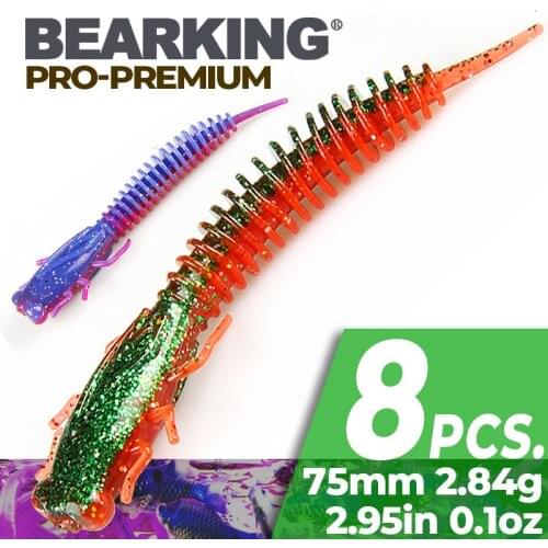 BEARKING 75mm 2.84g 8pcs Wobblers Fishing Lures Swimbait Silicone Soft Bait Double Color Carp Artificial Soft Lure