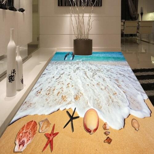 Free Shipping Summer beach floor painting 3D custom wallpaper wall thickened self-adhesive bathroom bedroom home decoration