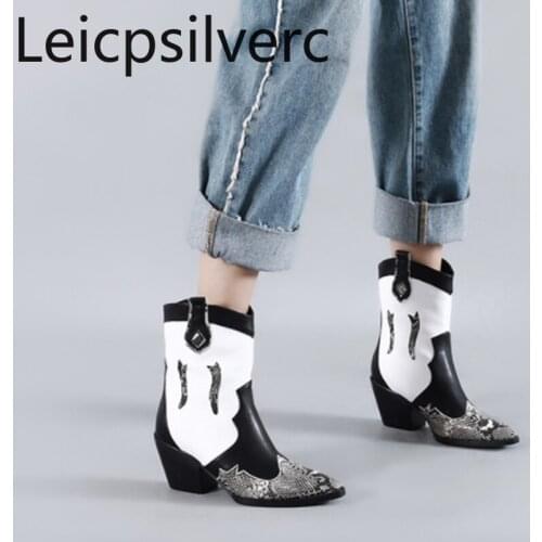 Womens Boots The New winter Color matching fashion Pointed High heel Ankle boots Womens shoes plus size 33-45 Heel Height 7cm