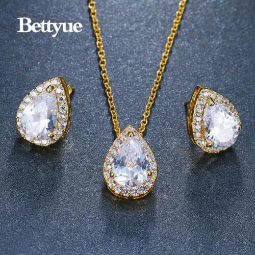Bettyue Brand Fashion Hot Sale AAA Multicolor Zircon Personality Water Drop Pendant Jewelry Sets For Woman Wedding Charm Gift