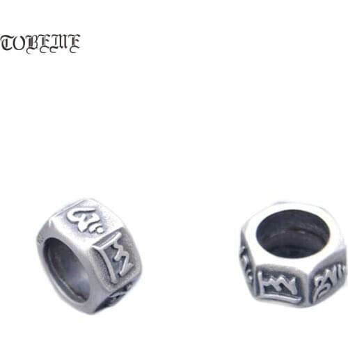 100% 925 silver Tibetan Beads 925 Sterling Tibetan Six Words Beads Buddhist OM Mani Padme Hum Beads DIY jewelry findings