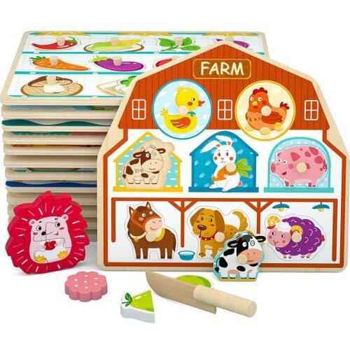Wooden Animal Puzzle Jigsaw Board For Kids Montessori Early Educational Vehicle Digital Cognitive Matching Board Childrens Toy