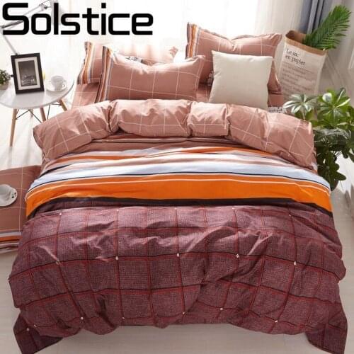 Solstice Home Textile Orange Chocolate Stripe Duvet Cover Pillowslip Bed Sheet Boy Girl Teen Bedding Linen Sets Twin Full Double