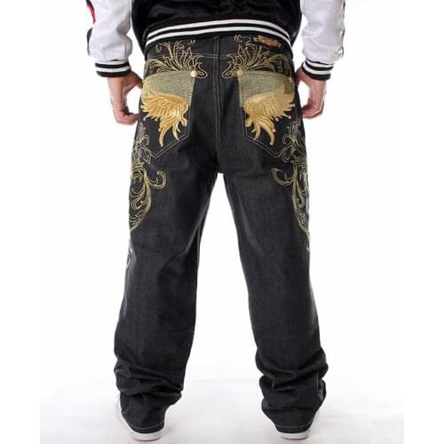 2021 Fashion Mens New Loose Jeans Hip Hop Embroidery Graffiti Printed Oversized Denim Pants Men Streetwear Black Jean Trousers