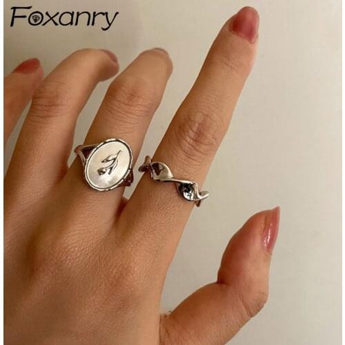 Foxanry 925 Sterling Silver Engagement Rings for Women Couples Fashion Simple Irregular Pattern Geometric Party Jewelry Gifts
