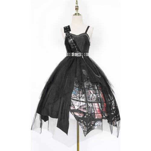 Gothic Lolita Outfits Black Grommets Sleeveless Dark Lolita Sets