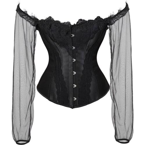 S-2XL Sexy Lingerie Women Corset Bustier Top Overbust Sexy Nightclub Clothing Steampunk Gothic Lace Long Sleeves Corsets Costume