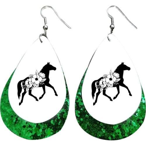 New Hold Your Horse Glitter Earrings Faux Leather Teardrop Earrings Double Imprint Western Cowboy Earrings For Girl Stock