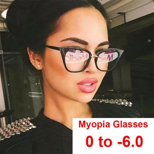Cat Eye Myopia Glasses Computer Filter Blue Light Antifatigue Prescription Eyewear Womens Spectacle Frames Diopters 0 to -6.0