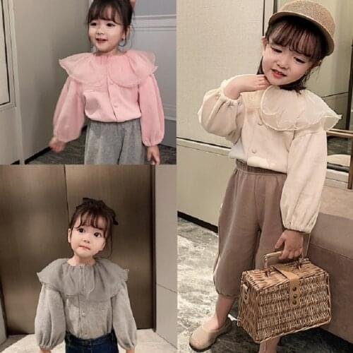 Girls Coat Mesh Ruffled Collar Doll Shirt Cardigan 2020 Autumn New Children Clothing Toddler Kids Long Sleeve Cotton Tops