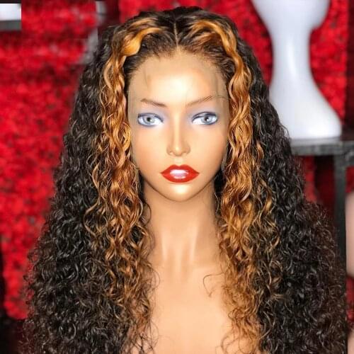 Sapphire Highlight Mongolian Kinky Curly 4x4 Lace Closure Wig 150 Density Wig Ombre Bob Wig Lace Front Human Hair Closure Wigs