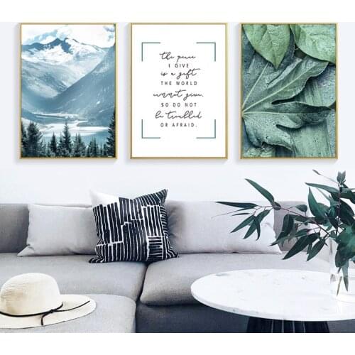 Natural Scenery Forest Plant Leaves Abstract Letter Waves Canvas Painting Sofa Background Wall Picture Poster Living Room Decor