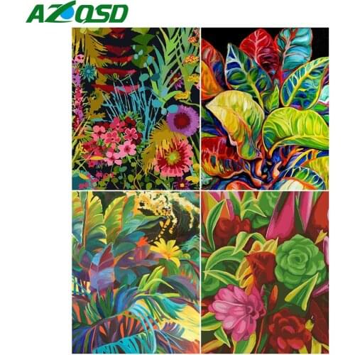 AZQSD Paint By Numbers Leaf Picture For Living Room Home Decoration Unframe Coloring By Numbers Flowers Decor For Home