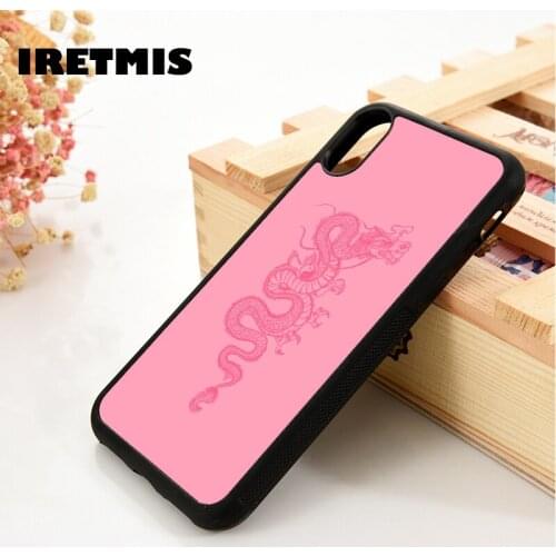 Iretmis 5 5S SE 2020 6 6S Silicone Rubber Phone Case Cover for iPhone 7 8 Plus X Xs 11 12 MINI Pro Max XR Pink Dragon