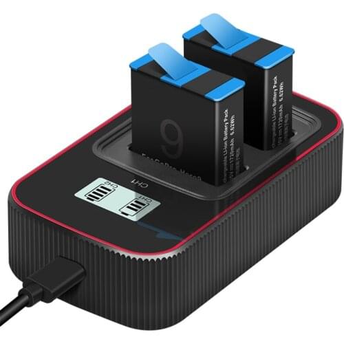 Dual LCD display replacement charger with charging cable For Go Pro Hero9 Black