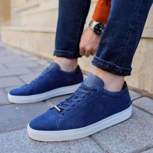 Tezcan Hakiki Deri 7601 Mavi Süet Erkek Spor Ayakkabı Türk Malı Hızlı Kargolama Hava Geçirgen Deri Tüm Kıyafetlere Uygundur