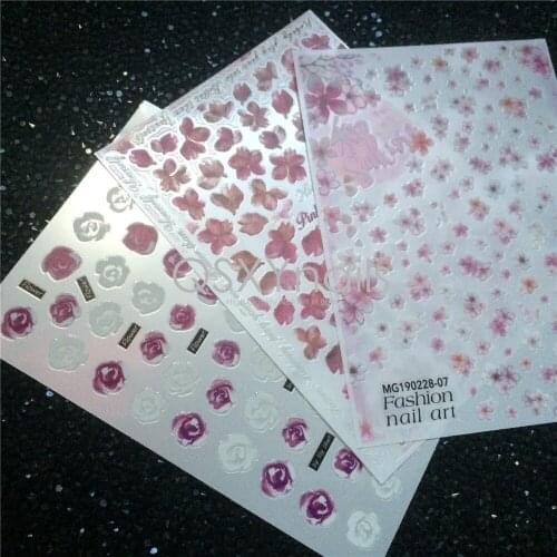 High Quality 50pcs Super Thin Nail Art Adhesive Sticker Decal Summer Rose Pink Sakura Flower Design Decoration MG series