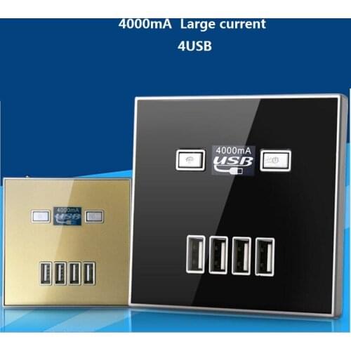 4 Usb Socket Port Charger 5V 4000mA Wallpad Luxury Wall Double USB Electric Power Outlet Mirror Acrylic Panel