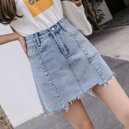 Spring Summer Irregular Denim Skirt Female 2020 New High Waist Beaded Skirt A-line Fashion Package Hip Skirt Jeans Shorts r114