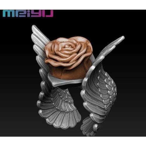 Women Ring Red Rose Flower Big Wings Open Finger Rings For Women Valentines Day Christmas New Year Party Gift Jewelry Wholesale