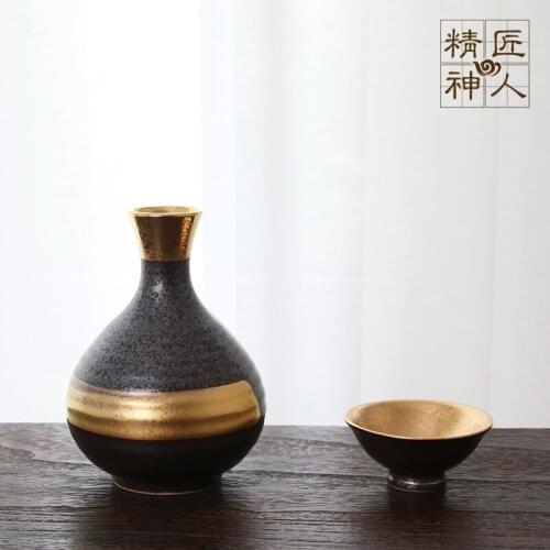 Gold hip flask hand-painted ceramic field burning are imported from Japan Japanese pure wine bottle wine bottle flower