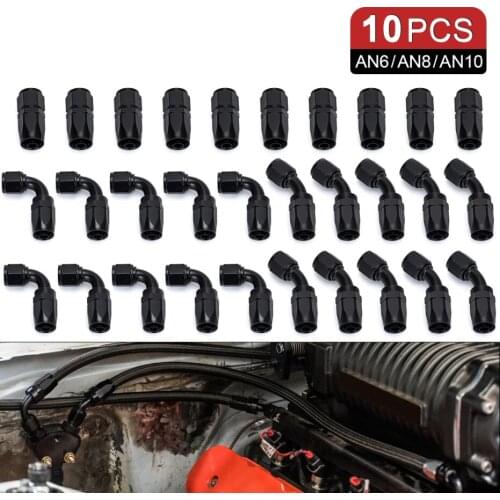 10 Pieces Black AN6 8 10 Straight 45 90 Degree Oil Fuel Swivel Hose End Fitting Oil Hose End Adaptor Kit