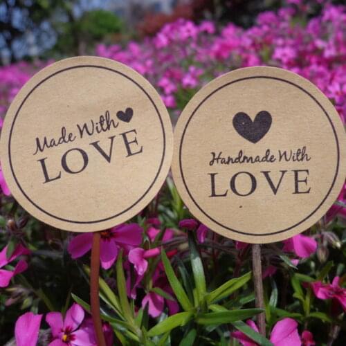 120Pcs Made with Love kraft stickers round 38MM Handmade gifts sealing stickers envelope labels