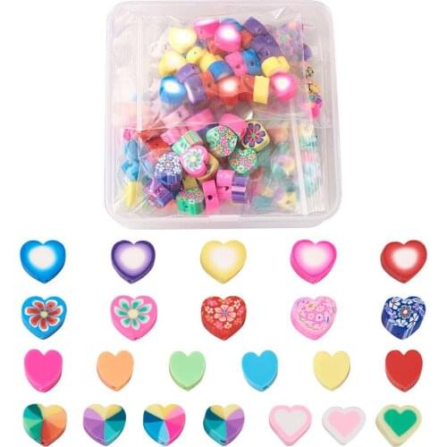 150pcs Heart Shape Beads Colorful Handmade Polymer Clay Heart Spacer Beads for Jewelry Making DIY Bracelet Earrings Supplies