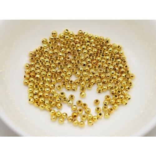 2000 Golden Plated Metal Small Round Beads 2.4mm Smooth Ball Spacer Jewelry