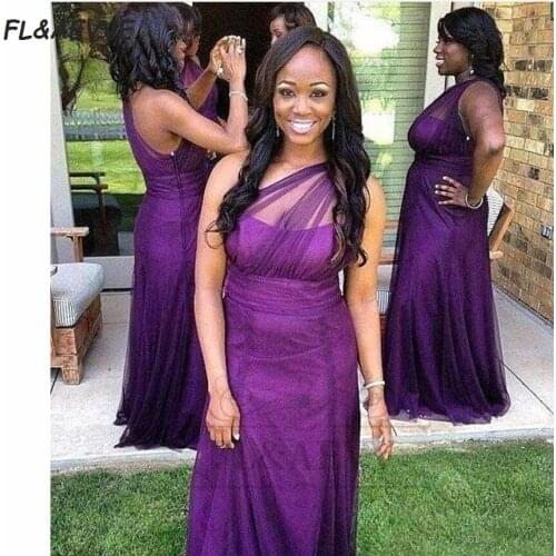 2021One Shoulder Bridesmaid Dresses South African Bridesmaid Dress Black Girls Lace Up Back Wedding Party Gowns