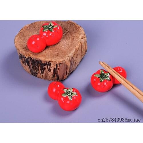 300pcs Red Watermelon Chopsticks Holders Tomato Spoon Fork Rest Ceramic Chopsticks Rack Kitchen Tableware