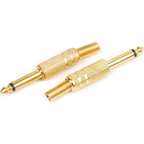 5Pcs Gold Plated 6.35mm Male 1/4 Mono Jack Plug Audio Connector Soldering L15 6.5mm Metal Microphone jack plug-in Audio for KTV