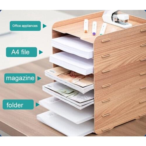 7 Layers File Rack Desktop Multi-layer Data Rack Wooden Storage Desk Bookshelf Simple Frame Desk Organizer Office Accessories