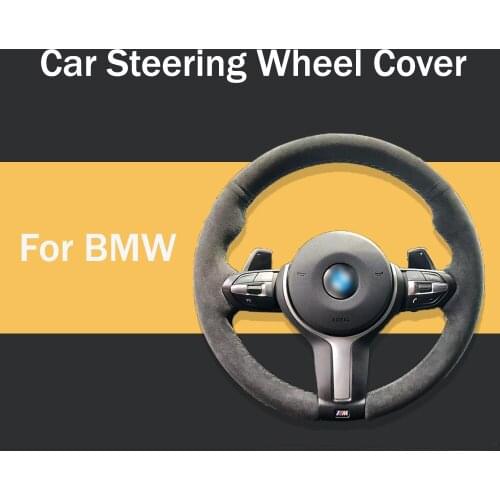 Car Steering Wheel Cover Black Leather Suede Car Steering Wheel Covers for BMW 5Series 6Series 7series 5GT Hand sewn steerin