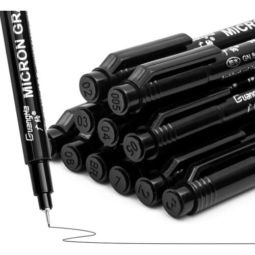 Black Micro-Pen Fineliner Pigment Pens -Set of 12 Archival Ink Waterproof Brush&Calligraphy Tip Nibs for Art Technical Sketching