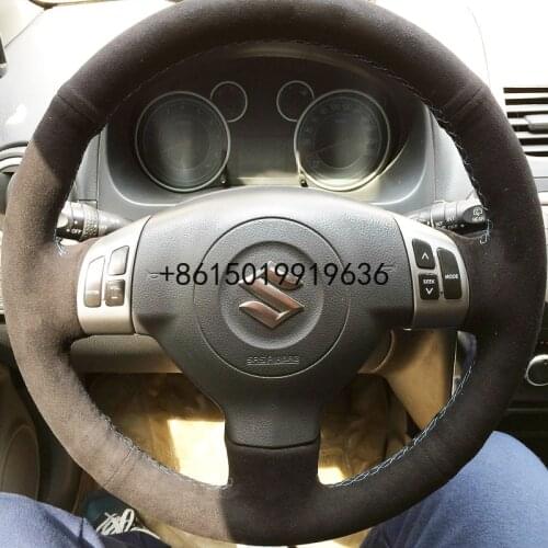 DIY Black Suede Car Steering Wheel Cover for Suzuki Swift Sport 2005-2010