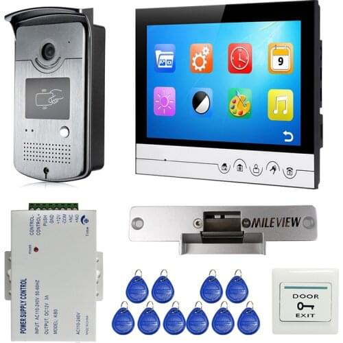 Free Shipping 9" Color Screen UI Display Video Door Phone Intercom Recording System + RFID Access Doorbell Camera Electric lock